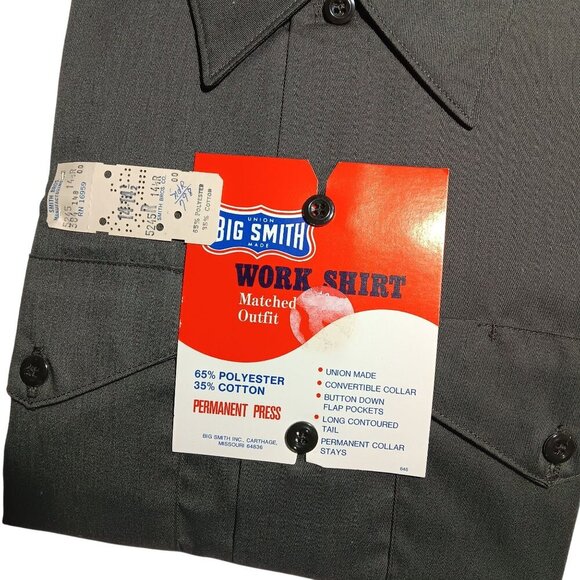 NOS SMALL 14.5 LS True Vtg 70s BIG SMITH SANFORIZED OG UNION MADE Work Shirt - Picture 4 of 5